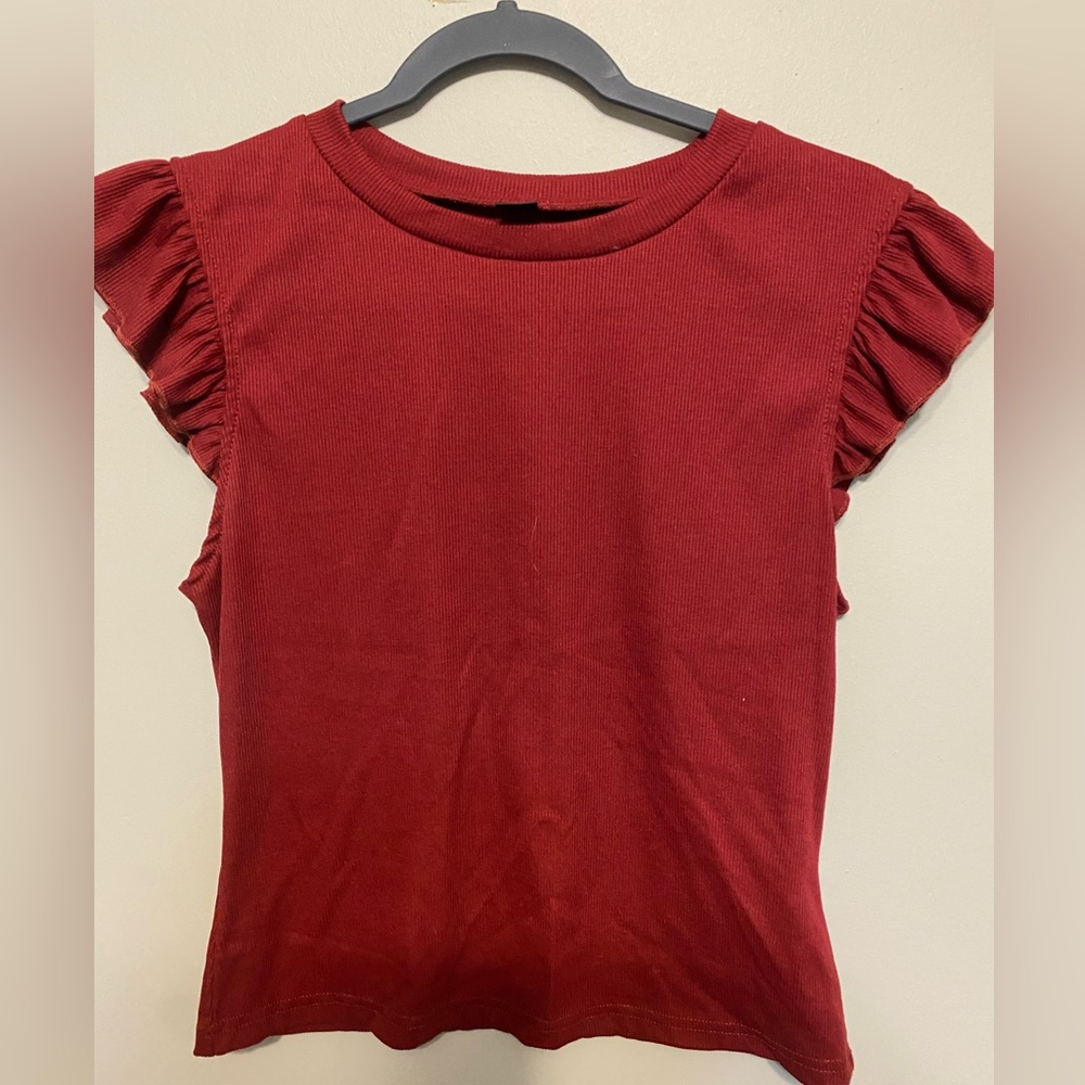 SHEIN Deep Red Ribbed Knit Top